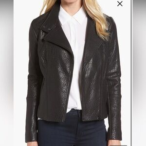 Halogen 100% Genuine Leather Black Moto Jacket Size XS